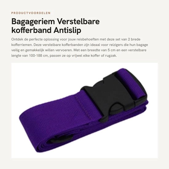 Cinturone per bagaglio 2 pezzi - Cinturone per bagaglio regolabile - Cinturone antiscivolo per bagaglio - Materiale: polipropilene - Larghezza 5 cm - Lunghezza 100-188 cm
