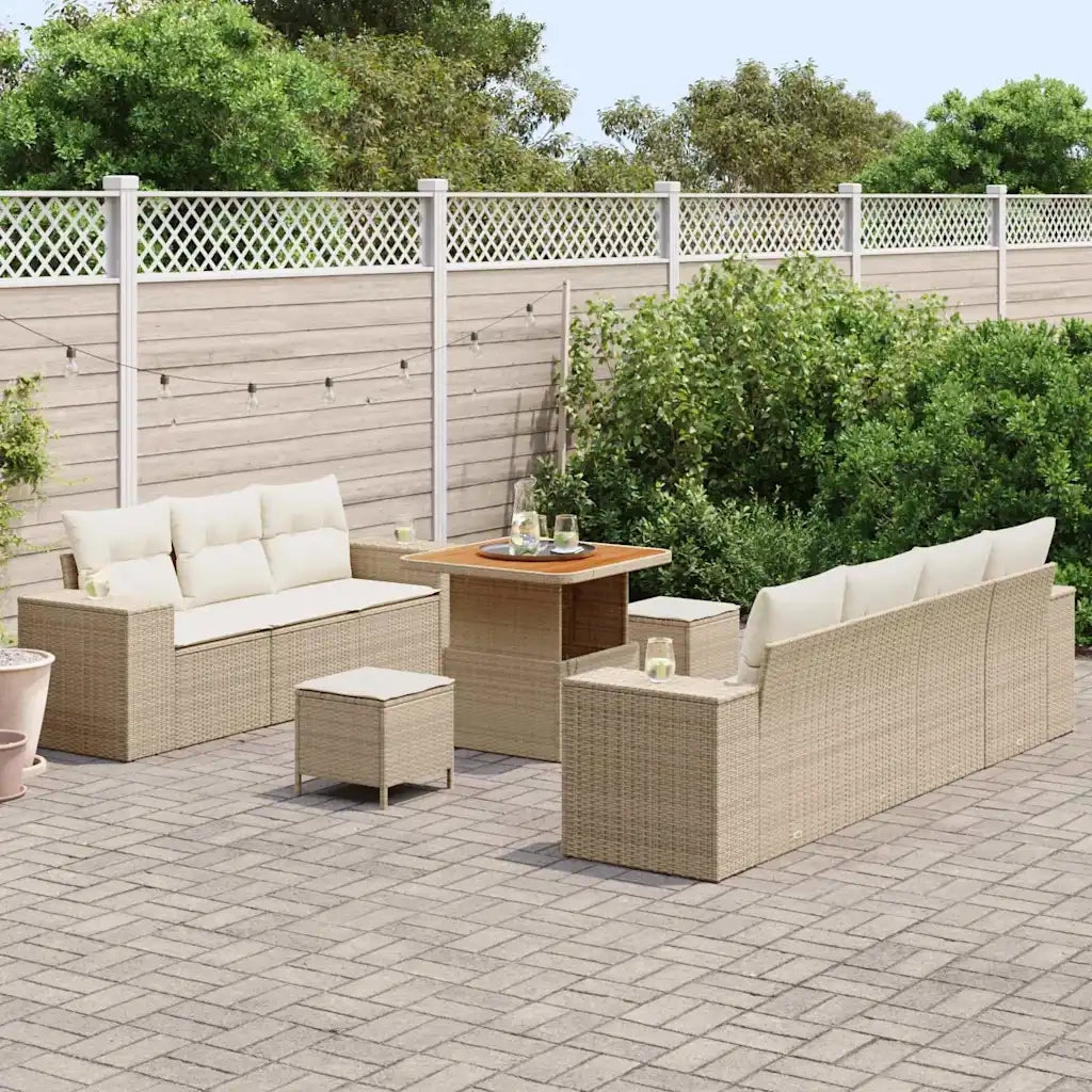 Set Divano da Giardino con cuscino 10 pcs Beige e Crema