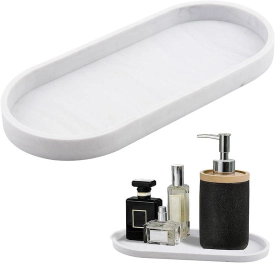 Piatto di Accompagnamento Ovale in Marmo Bianco - Organizzatore per Tavolo di Trucco, Gioielli e Cosmetici - Camera da Bagno Camera da Letto Cucina