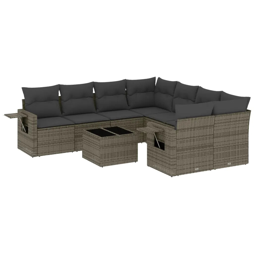 Set Divano da Giardino 9 pz con Cuscini Grigio in Polyrattan 3219959