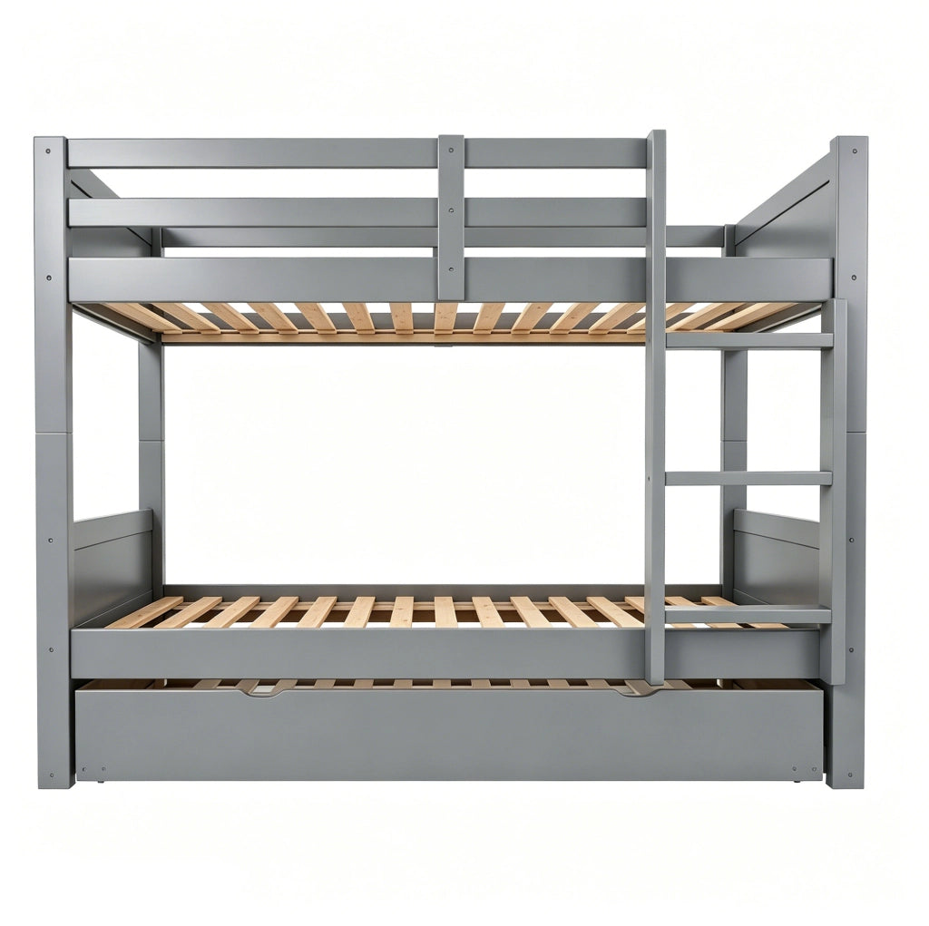 Letto a castello 90x200 cm convertibile in due letti singoli e con letto estraibile in legno grigio