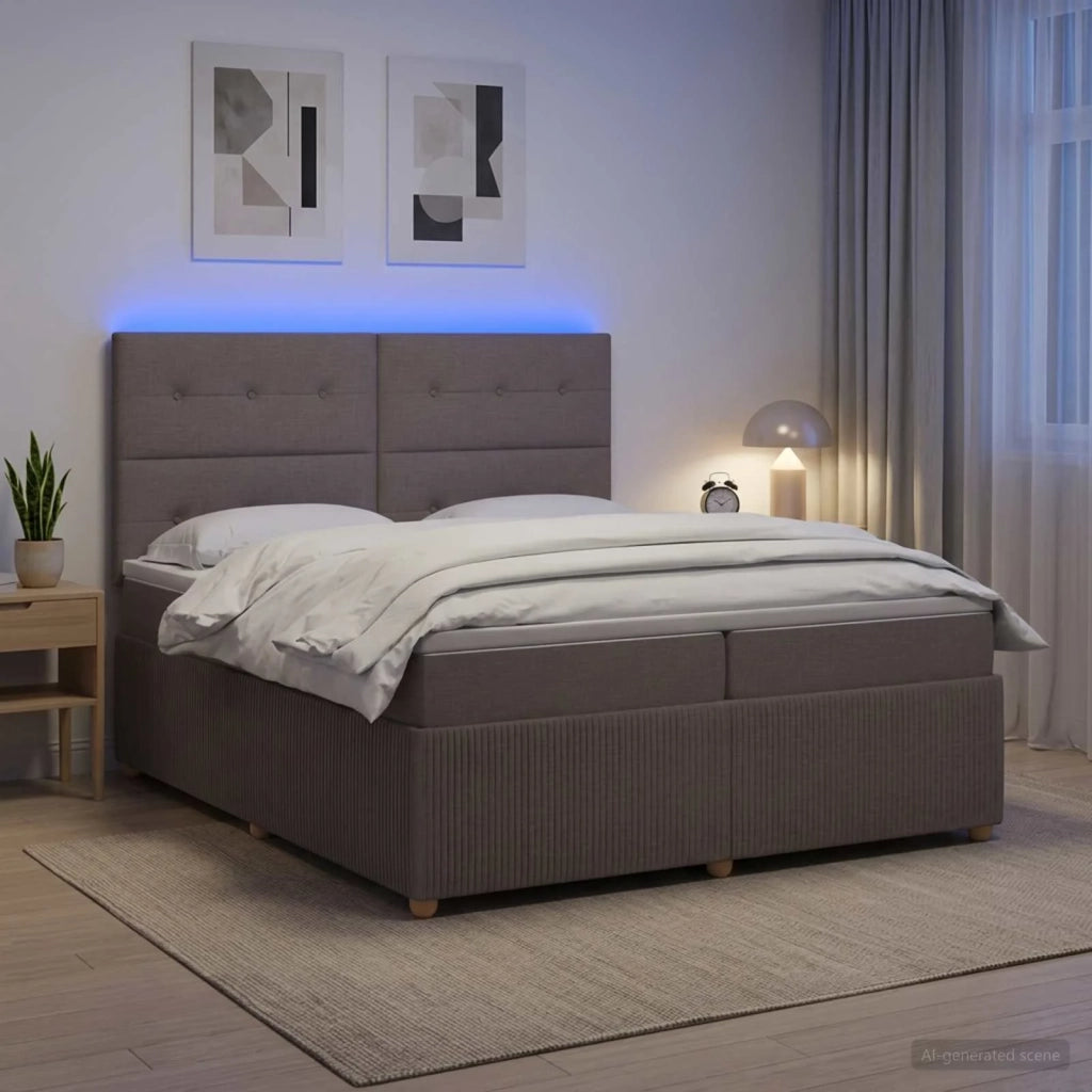 Letto Box Spring LED con Materasso Tortora 200 x 200 cm Tessuto 3455941