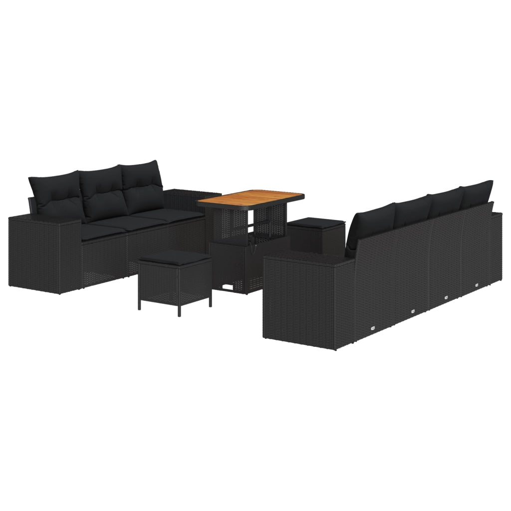 Set di SofÃ  da Giardino da 10 Pezzi con Cuscini Nero Polyrattan Acacia