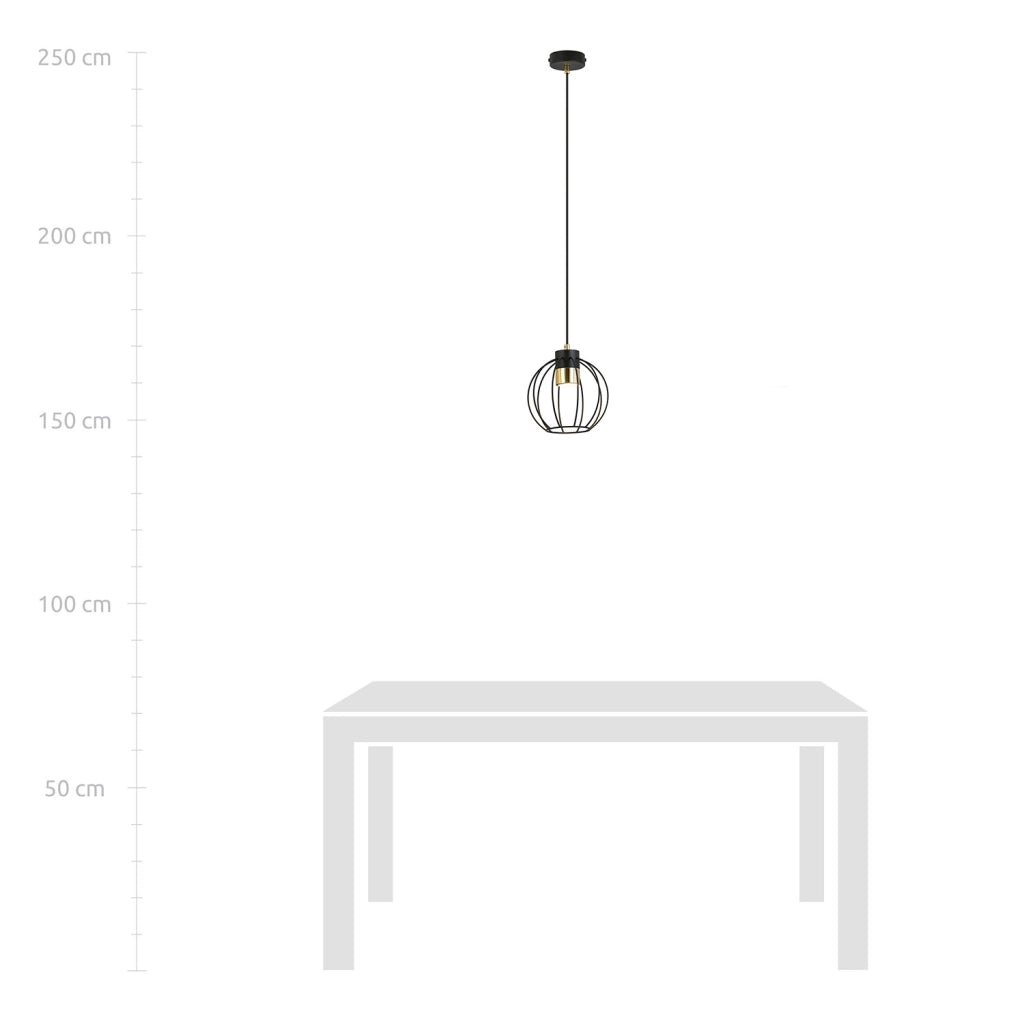 Sospensione Minimal Orfeo 1 Luce In Acciaio Nero A Gabbia Con Oro