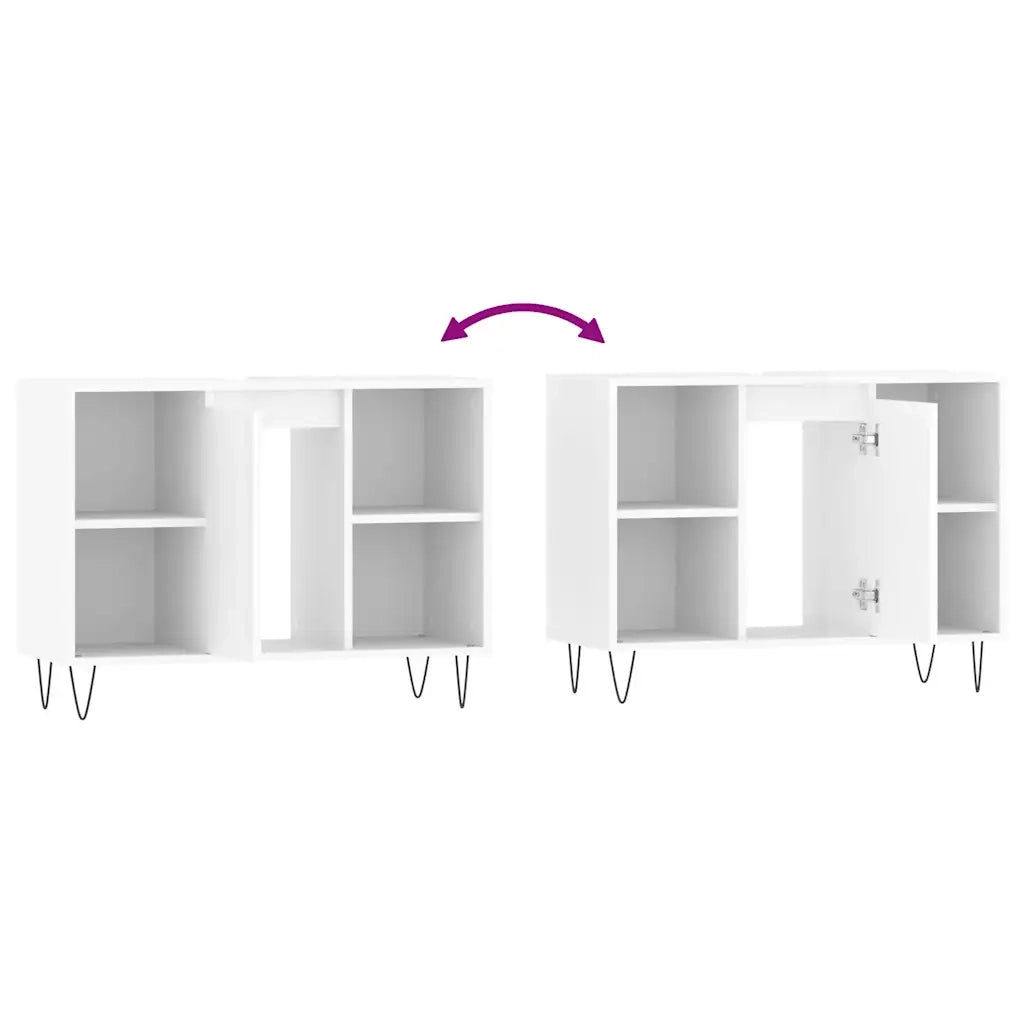 Armadietto Bagno | Armadio da bagno Bianco Lucido 80x33x60cm in Legno Multistrato