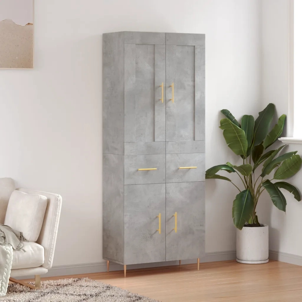 Credenza-Buffet-Armadio da cucina Grigio Cemento 69,5x34x180 cm in Legno Multistrato 182264