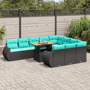 Set Divani da Giardino 11 pz con Cuscini in Polyrattan Nero