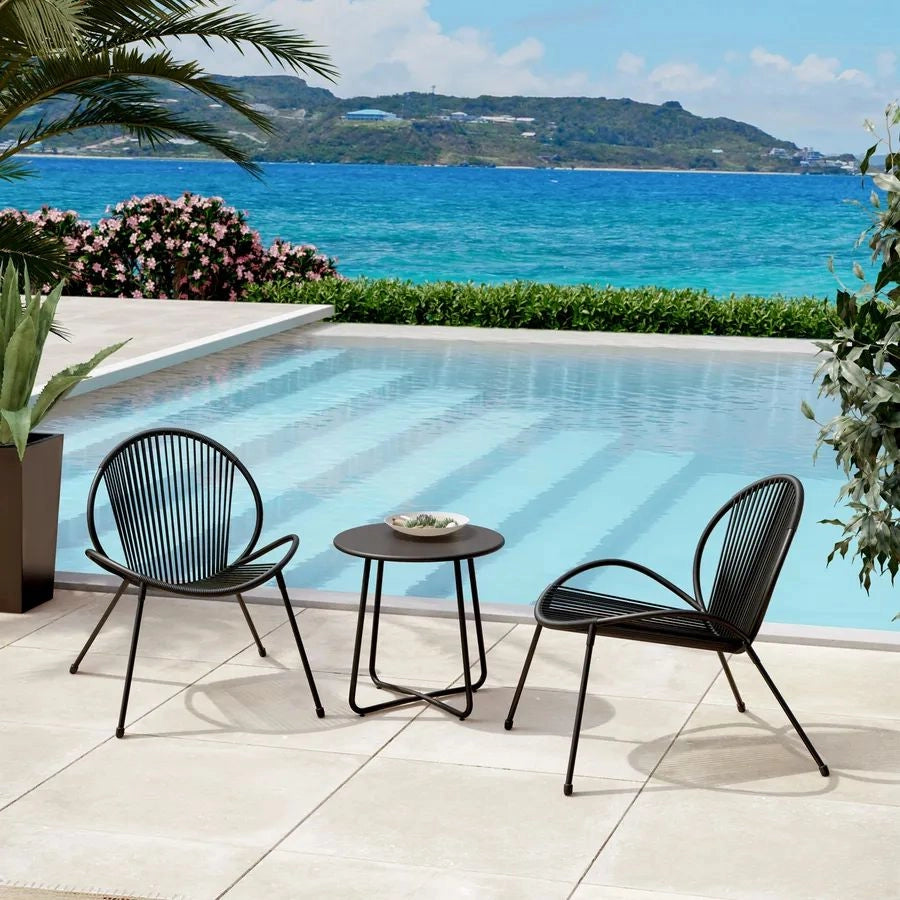 SET TAVOLINO 50x50 CON 2 SEDIE IN RATTAN NERO