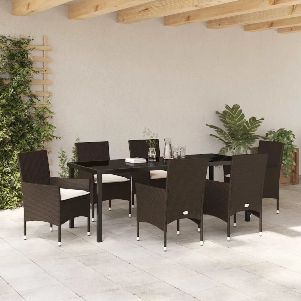 Set da Pranzo per Giardino con cuscino 7 pcs Marrone polyrattan 3379784