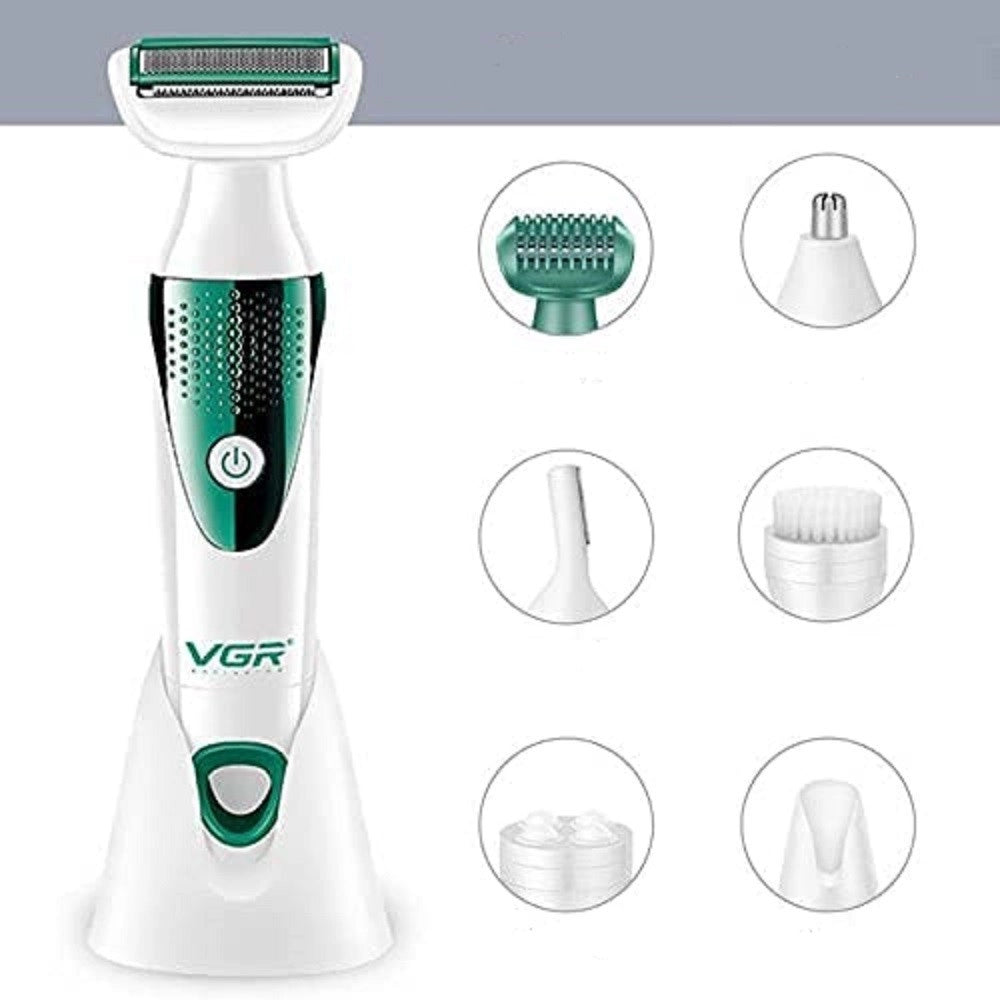 Trade Shop - Vgr V-720 Kit Epilatore 5in1 Donna Trimmer Rasoio Testine Intercambiabili -