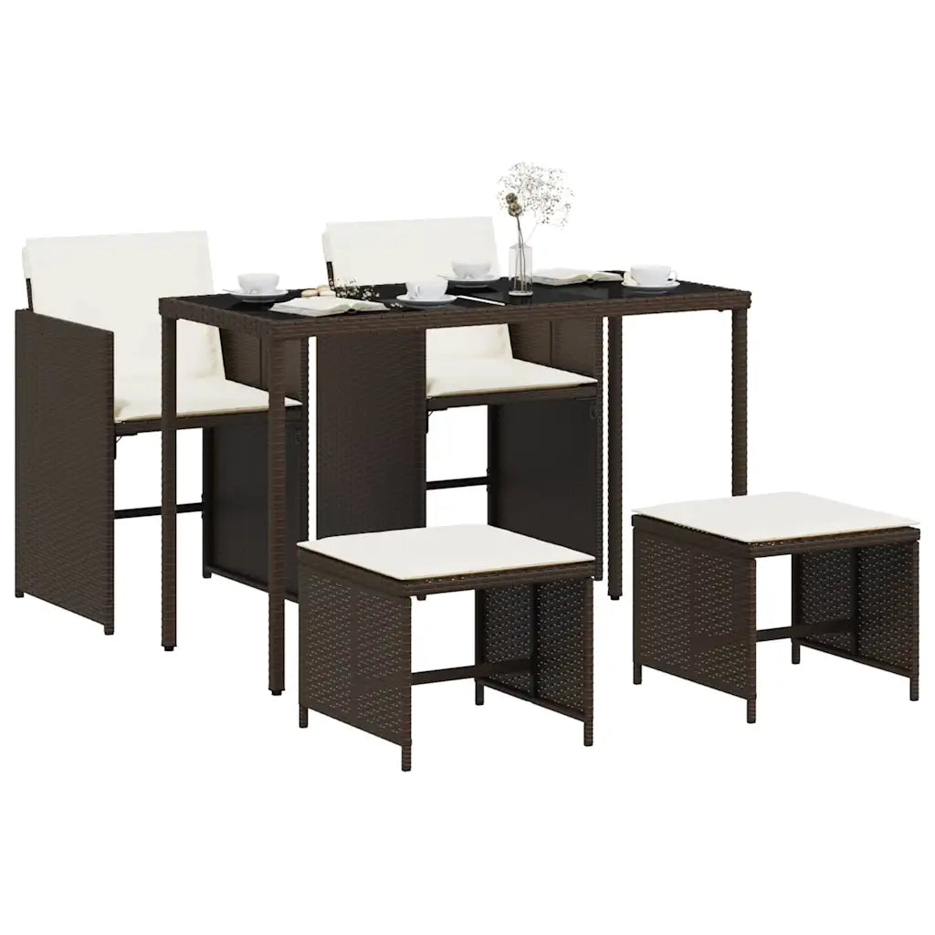 Set da Pranzo da Giardino 5pz con Cuscini in Polyrattan Marrone 365082