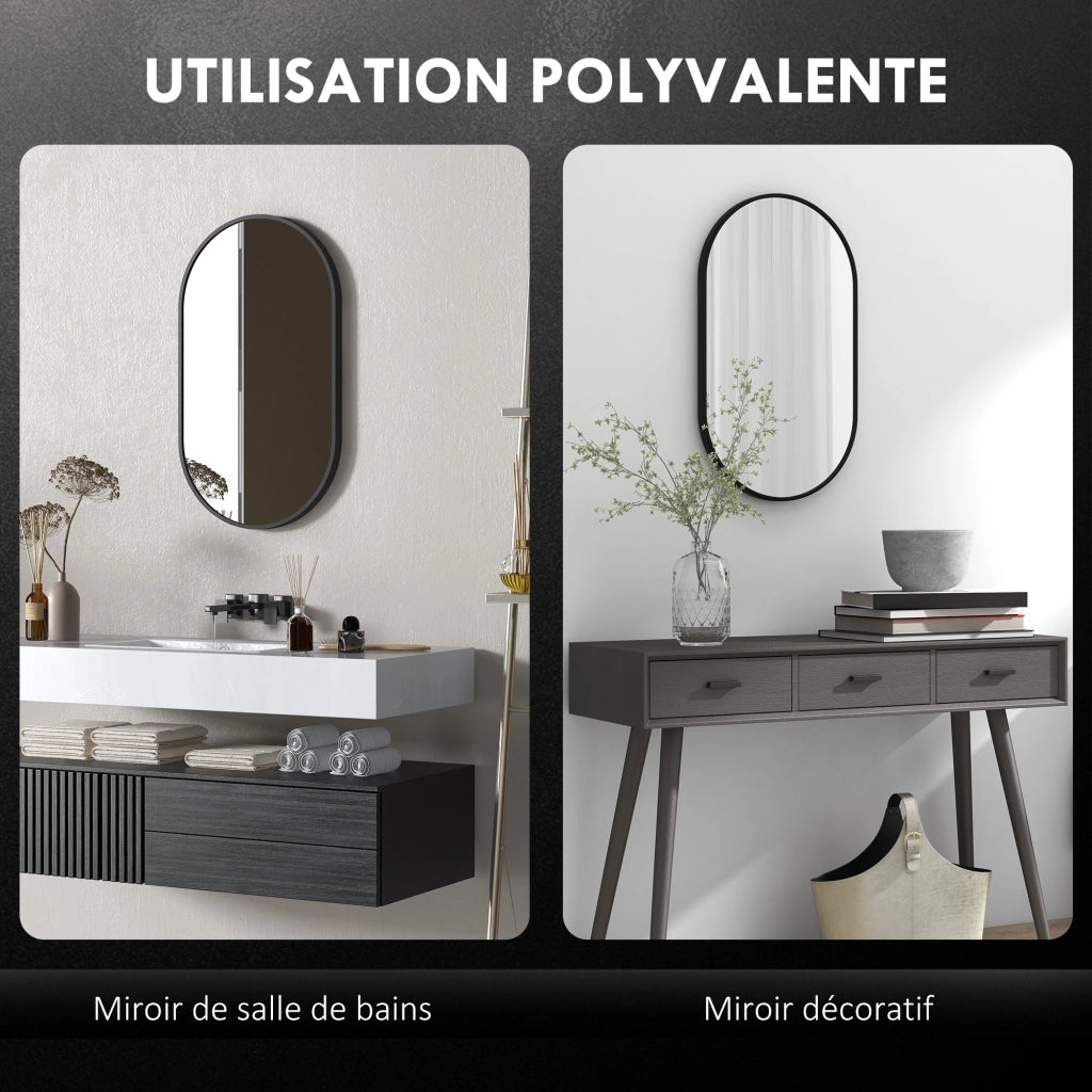 Specchio ovale da parete in alluminio ¨C zephmum ¨C nero 40x70 cm