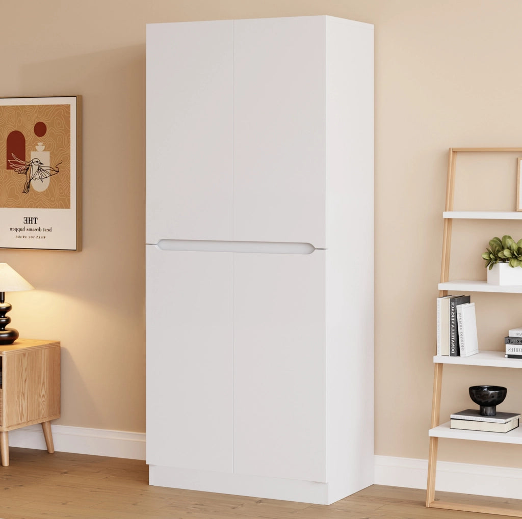 Armadio 70x40x170 cm con doppia porta e scomparto inferiore in legno bianco
