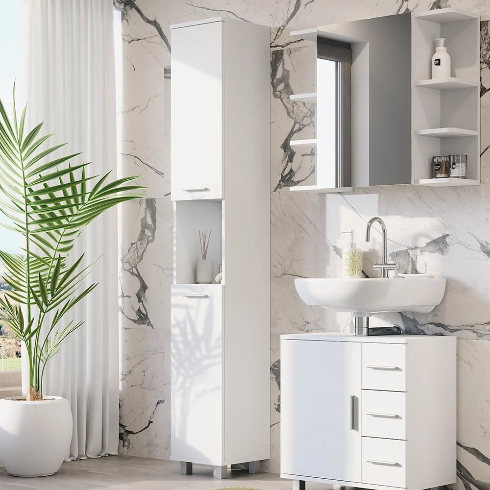 Mobile alto Ilias, Bianco, 30.2 x 190 cm con 2 porte