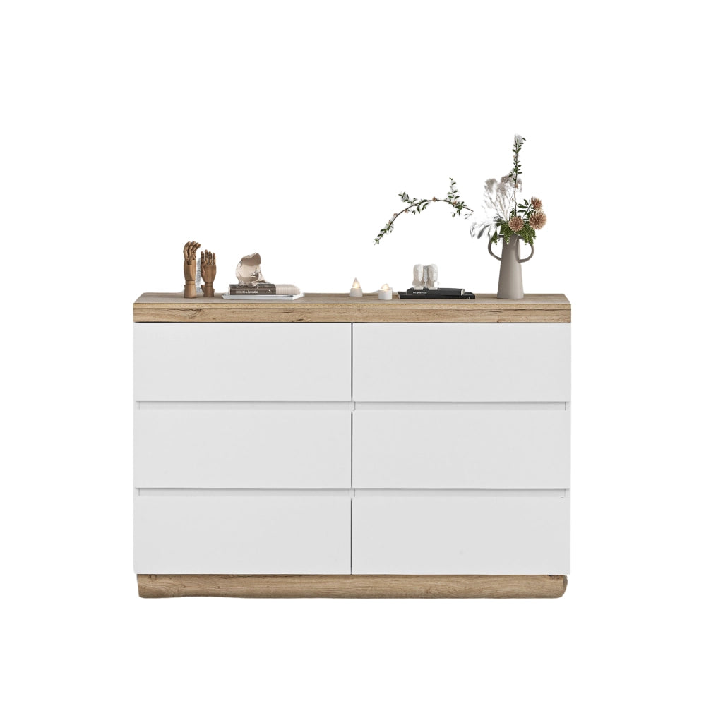 Cassettiera 6 Cassetti con Armadietto ¨C MINIMAL ¨C Bianco e Rovere Sonoma