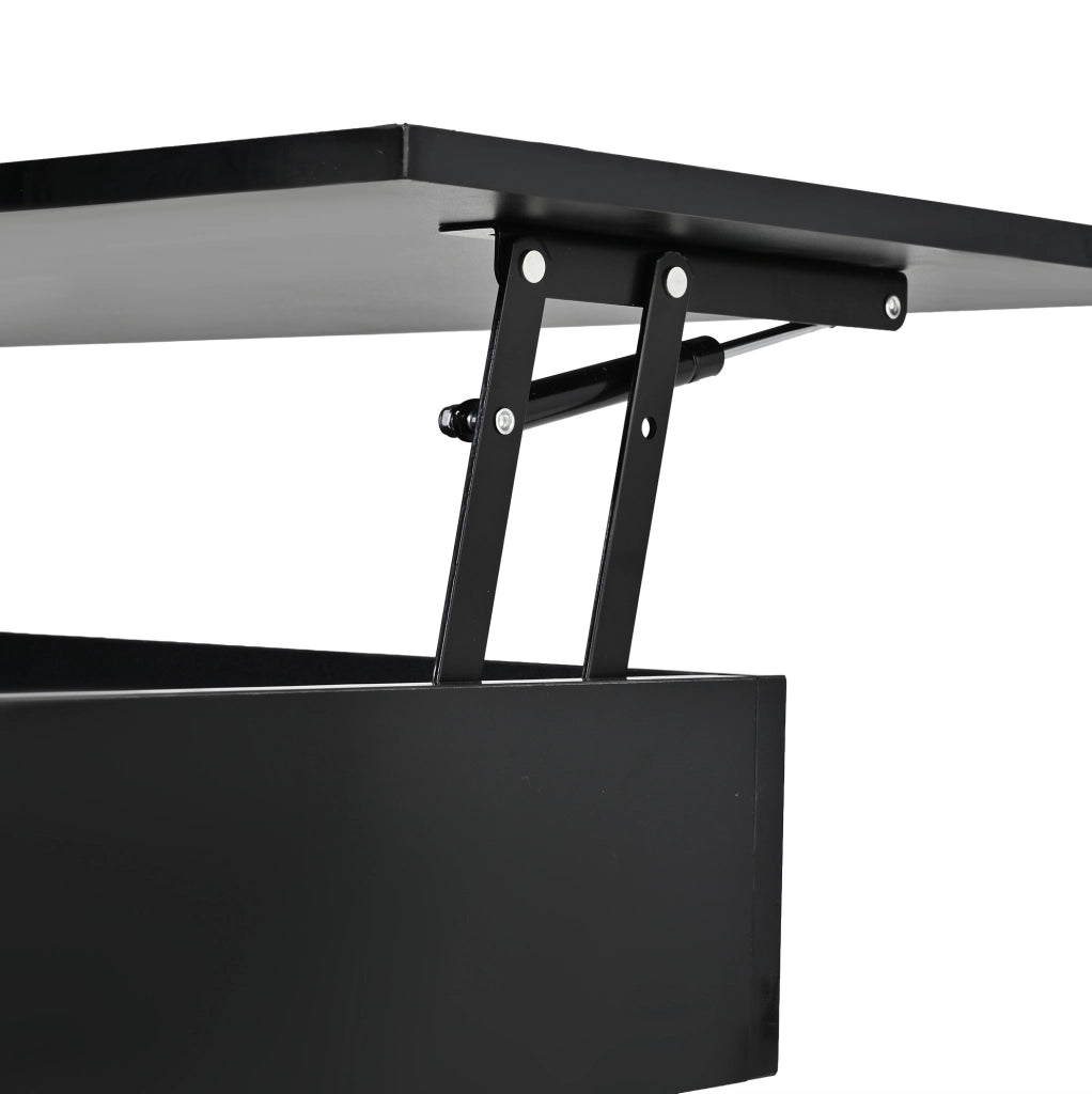 Tavolino da caffè 100x50x46 cm con piano sollevabile; spazio nascosto; 2 cassetti; LED; MDF nero