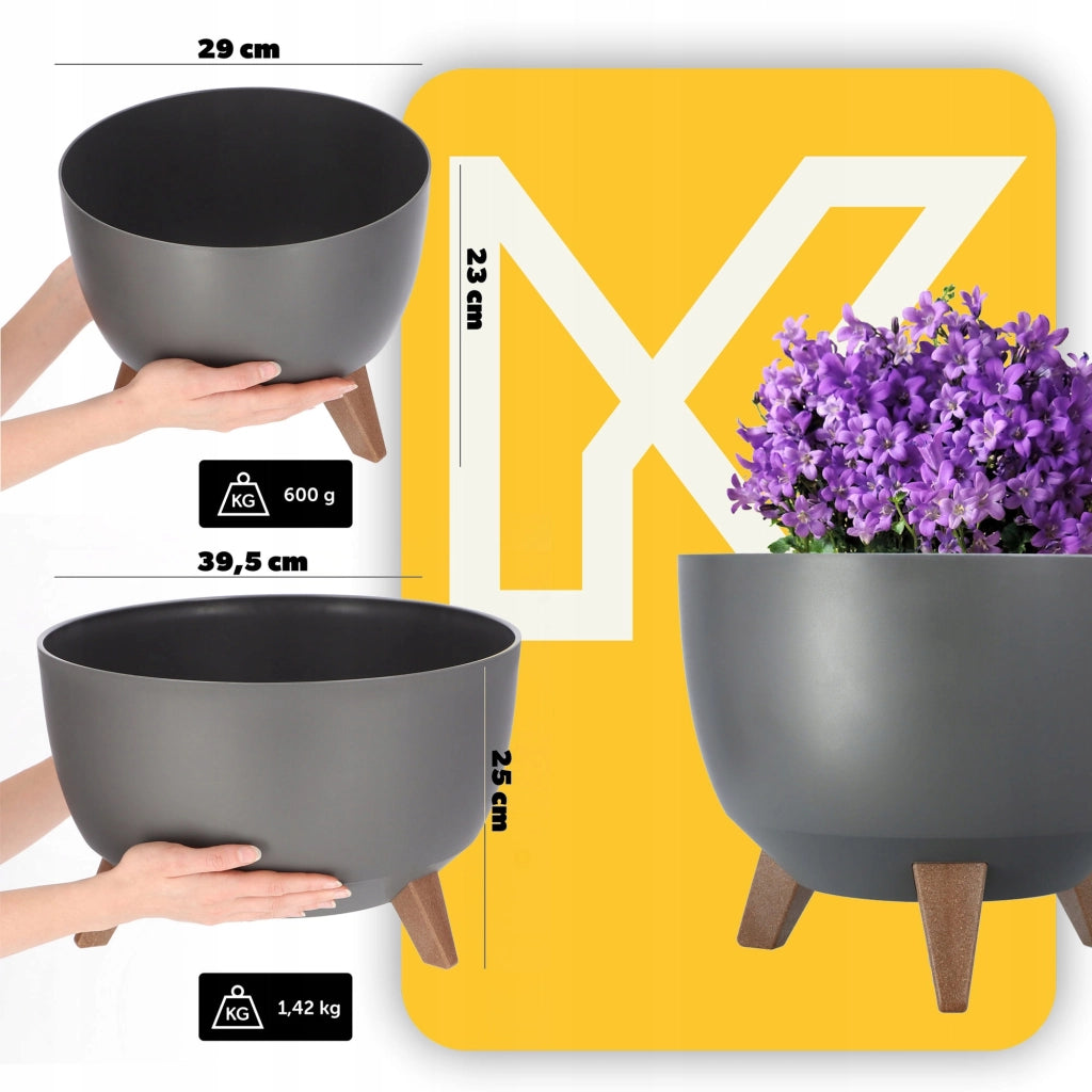 Vaso da fiori KADAX, fioriera, coperchio, gambe, inserto, supporto per fiori, 29+40 cm, antracite, 2 pezzi.
