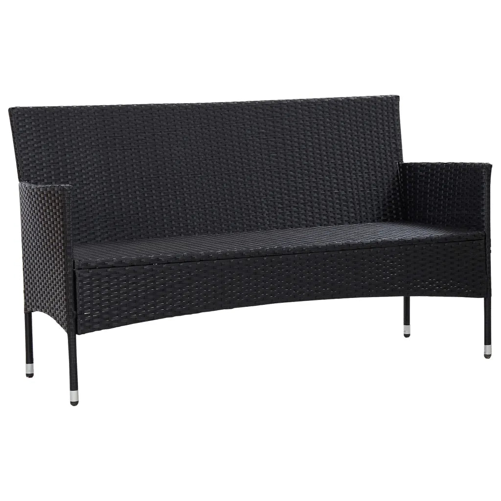Divano da Giardino a 3 Posti con Cuscini Nero in Polyrattan 45899