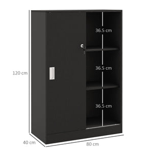 Armadietto da Ufficio 80x40x120 cm Ante Scorrevoli con 2 Chiavi di Sicurezza Nero
