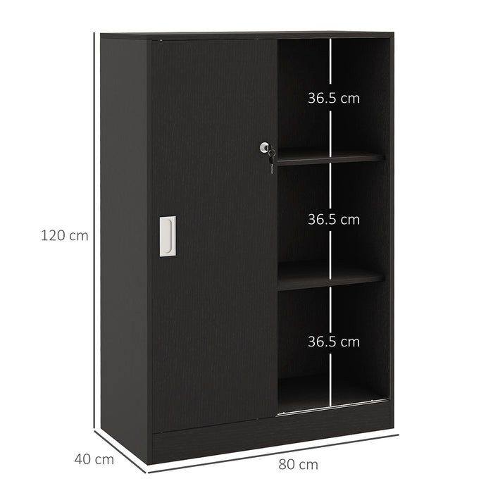 Armadietto da Ufficio 80x40x120 cm Ante Scorrevoli con 2 Chiavi di Sicurezza Nero