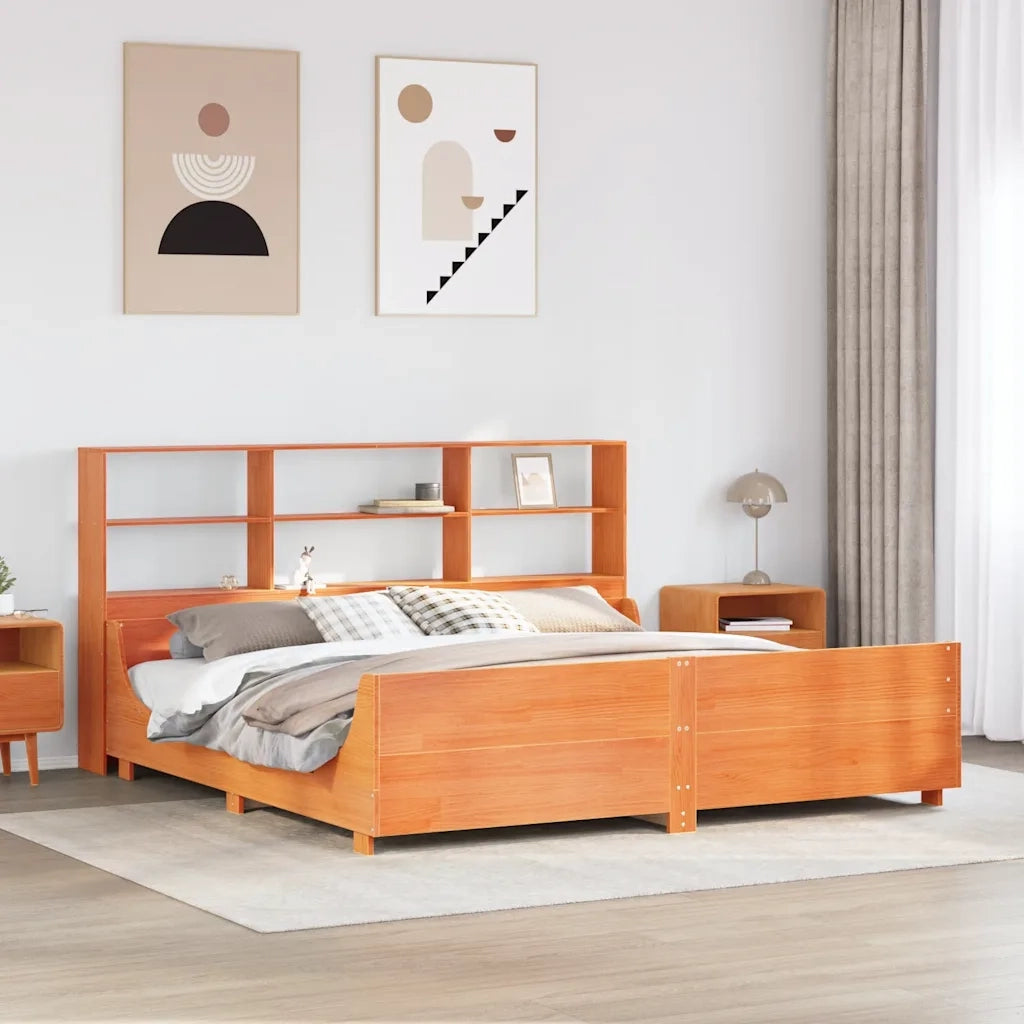 Letto Libreria senza Materasso-Struttura Letto con contenitore Marrone Cera 180x200 cm Legno 168750