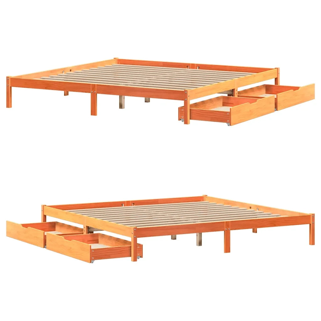 Letto senza Materasso-Struttura Letto Marrone Cera 200x200 cm in Legno di Pino 819032