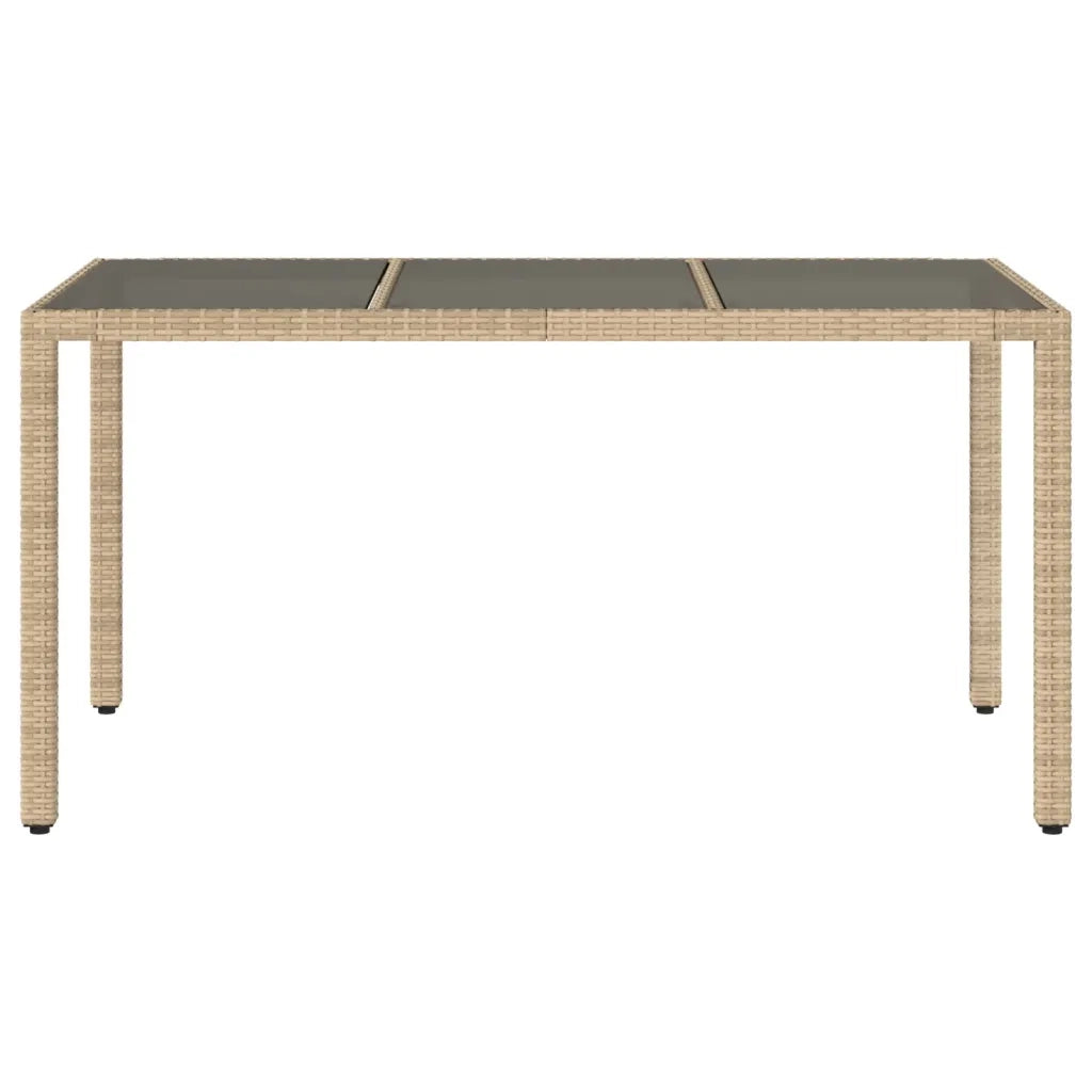 Tavolo da Giardino Piano in Vetro Beige 150x90x75 cm Polyrattan 365533