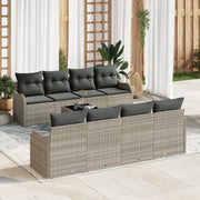 Set Divano da Giardino in 9 Pezzi con Cuscini Grigio Chiaro in Rattan Sintetico