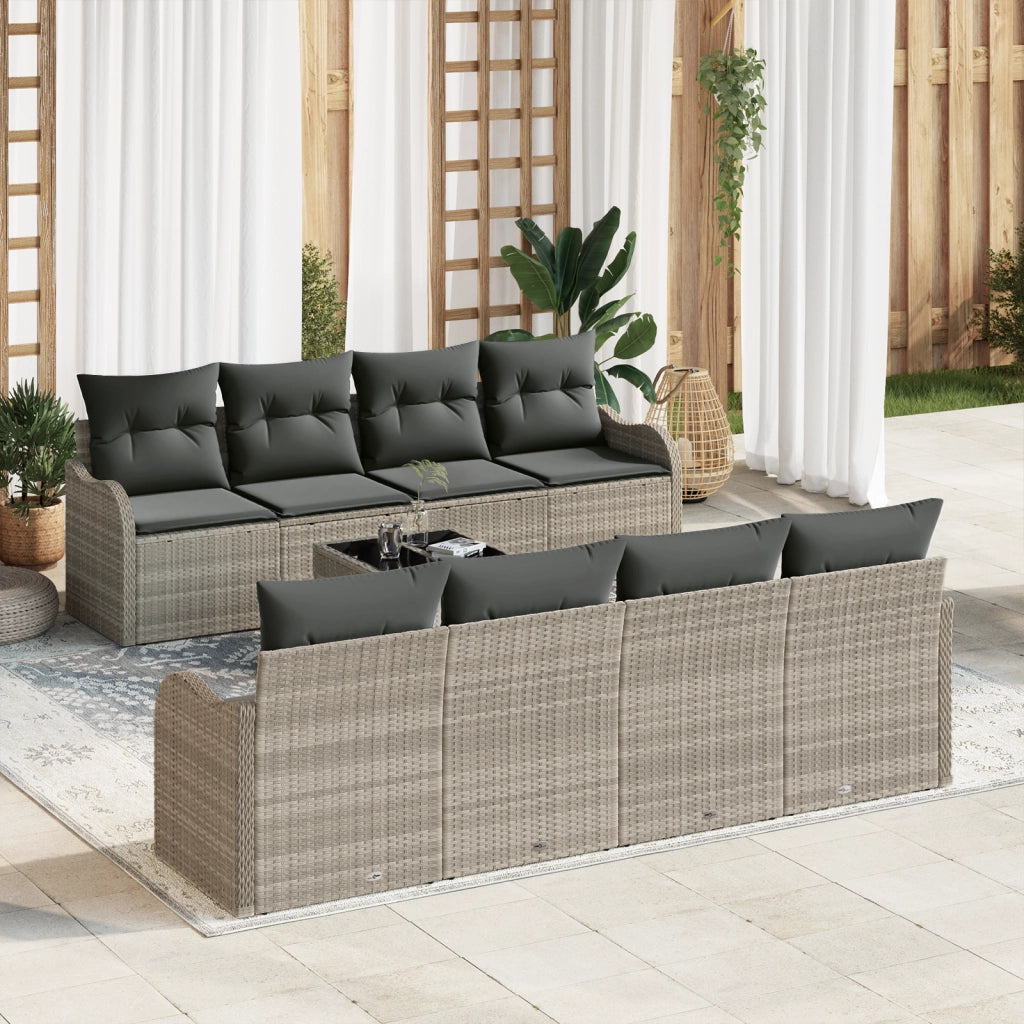 Set Divano da Giardino in 9 Pezzi con Cuscini Grigio Chiaro in Rattan Sintetico