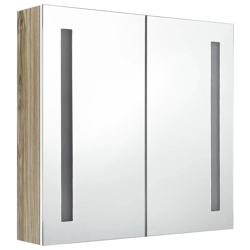 Mobile bagno con specchio LED bianco 62 x 14 x 60 cm finitura rovere 02_0006587