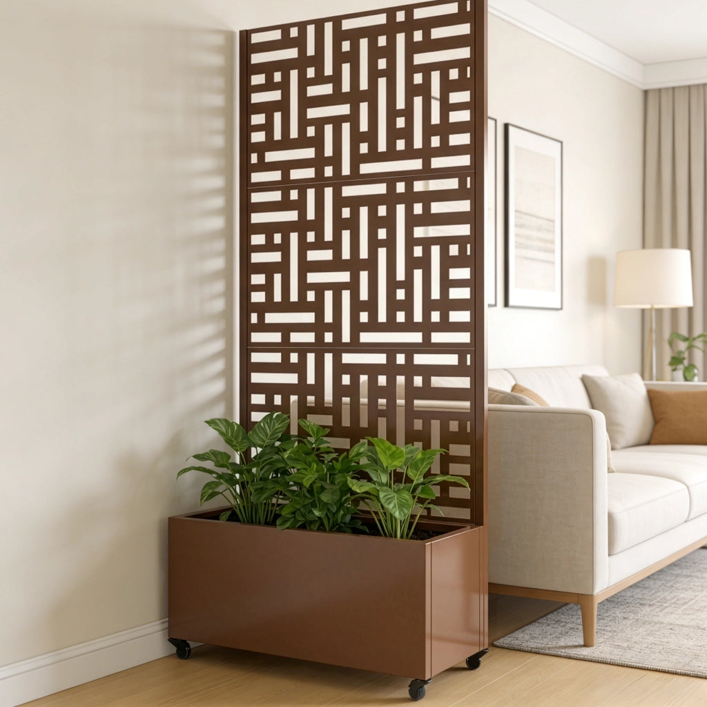 Fioriera con Spalliera Bernalda a 4 Rotelle 190 x 82 x 38 cm - Acciaio Marrone casa.pro