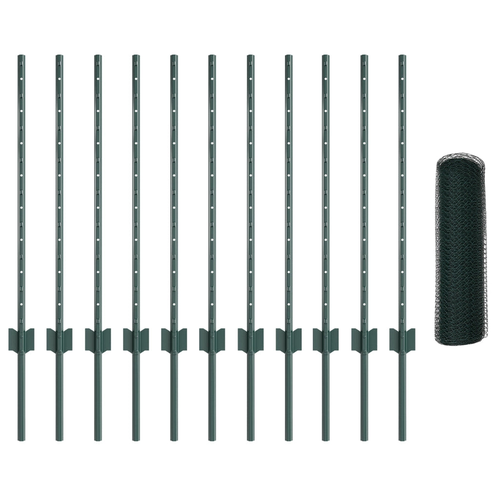 Pali per Recinzione 11 pz U-Channel Verde 80 cm Acciaio