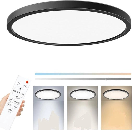Lampada da soffitto LED con regolazione di luminosità a distanza - 3000K-4500K-6500K - Impermeabile - Nero - Adatto per soggiorno e bagno