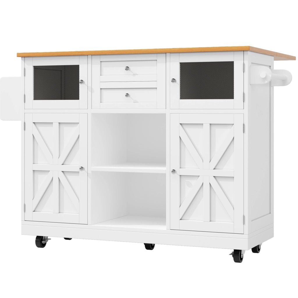Carrello da cucina 140x70x93.5 cm con piano pieghevole in MDF bianco