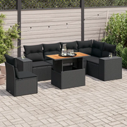 Set Divani da Giardino con Cuscini 7pz Nero Polyrattan