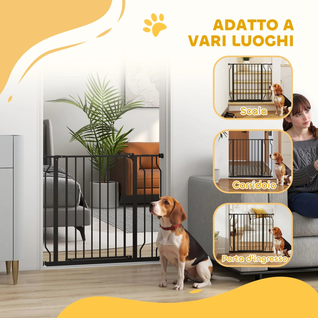 Cancello di Sicurezza per Cani Estensibile ¨C zephmum ¨C Nero, Acciaio e ABS, 75-95x76 cm