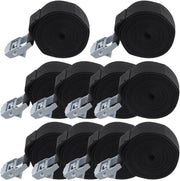 Set di 10 cinturoni di fissaggio con chiusura a gomito, 25 mm x 3 m cinturone nero con chiusura a molla, cinturone di fissaggio regolabile per trasporto, stoccaggio