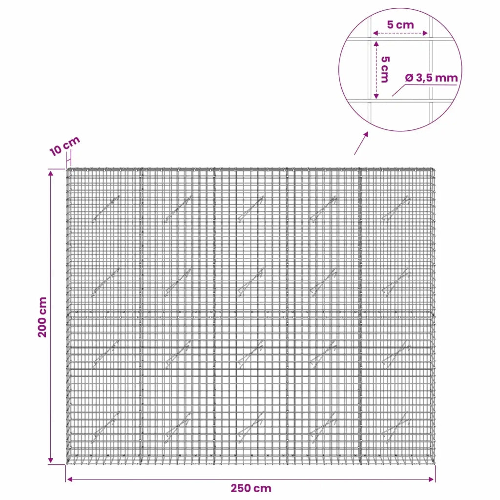 Gabion con Filo da 3,5 mm e Maglia da 5x5 cm 250x10x200 cm 3462095