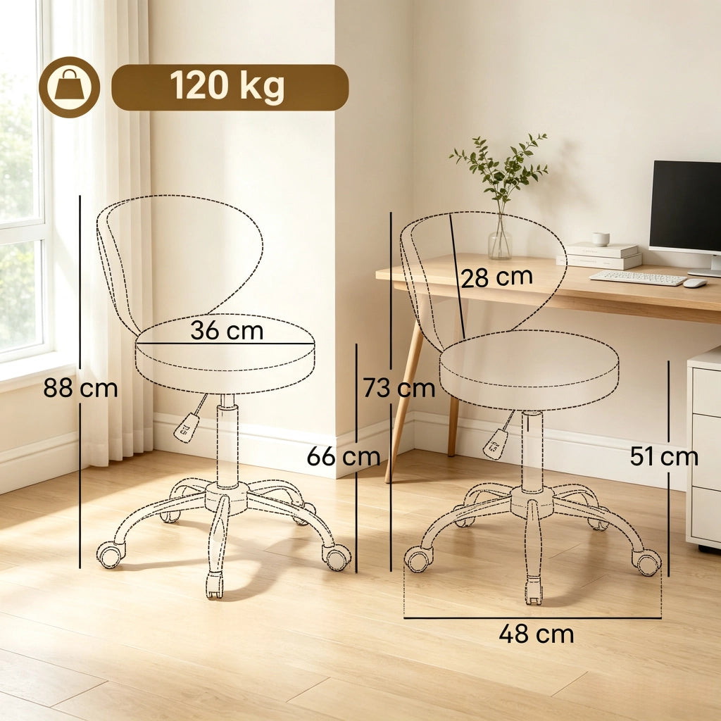 Chaise de bureau girevole con schienale curvo, altezza regolabile, seduta imbottita in PU bianco