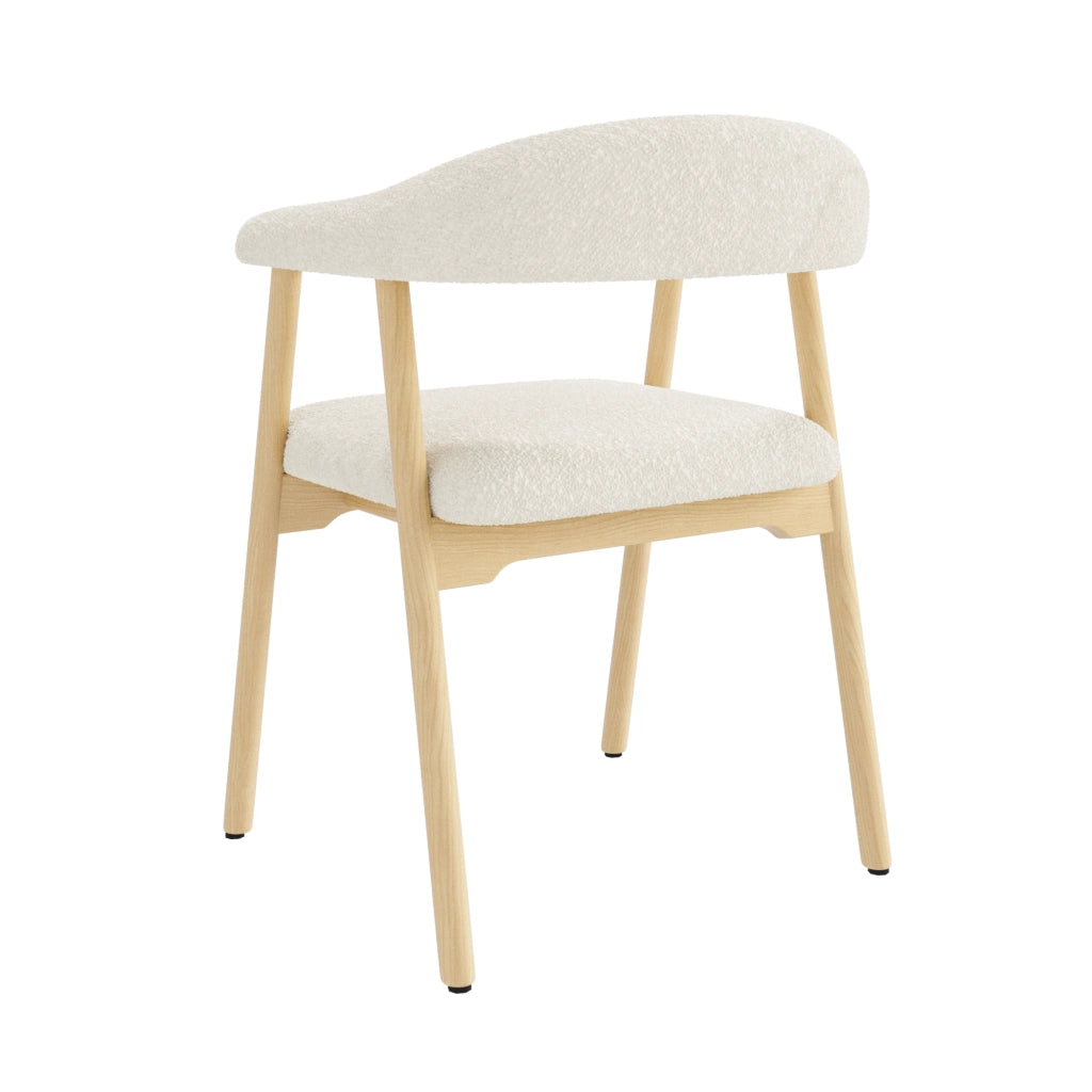 Set di 2 sedie da pranzo in legno massello con rivestimento bouclé, colore naturale