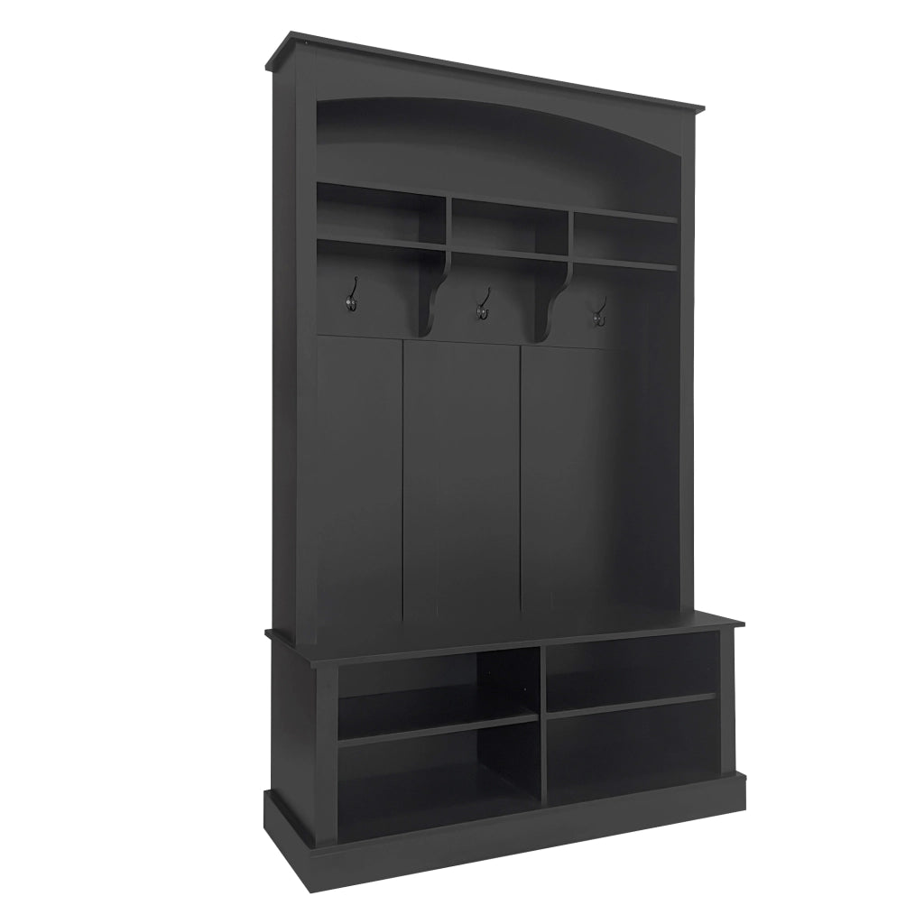 OKWISH Mobile da ingresso con panca, 3 ganci, 4 ripiani aperti e 2 ripiani regolabili, nero, 120×40×190 cm
