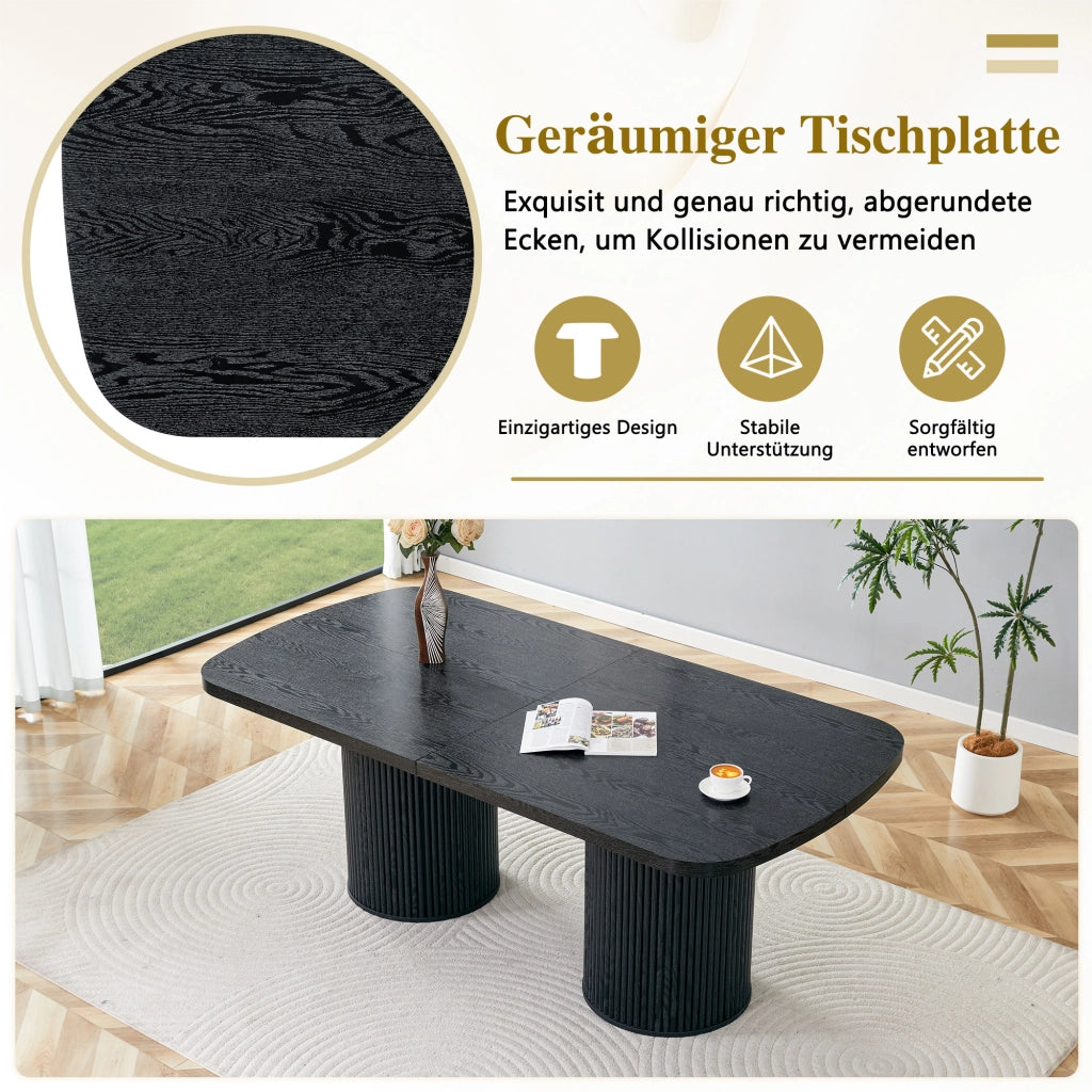 Tavolo da pranzo ovale per 6 8 persone con base scanalata in MDF nero 180 × 90 × 76 cm