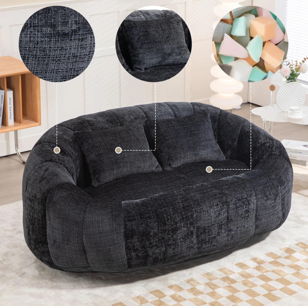 poltrona bean bag 145x95 cm in ciniglia nera， senza montaggio per salotto e camera