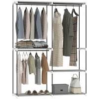 Armadio per Abiti Aperto con 4 Ripiani in Tessuto 3 Barre per Appendere Struttura in Metallo 142x43x185 cm Grigio Chiaro