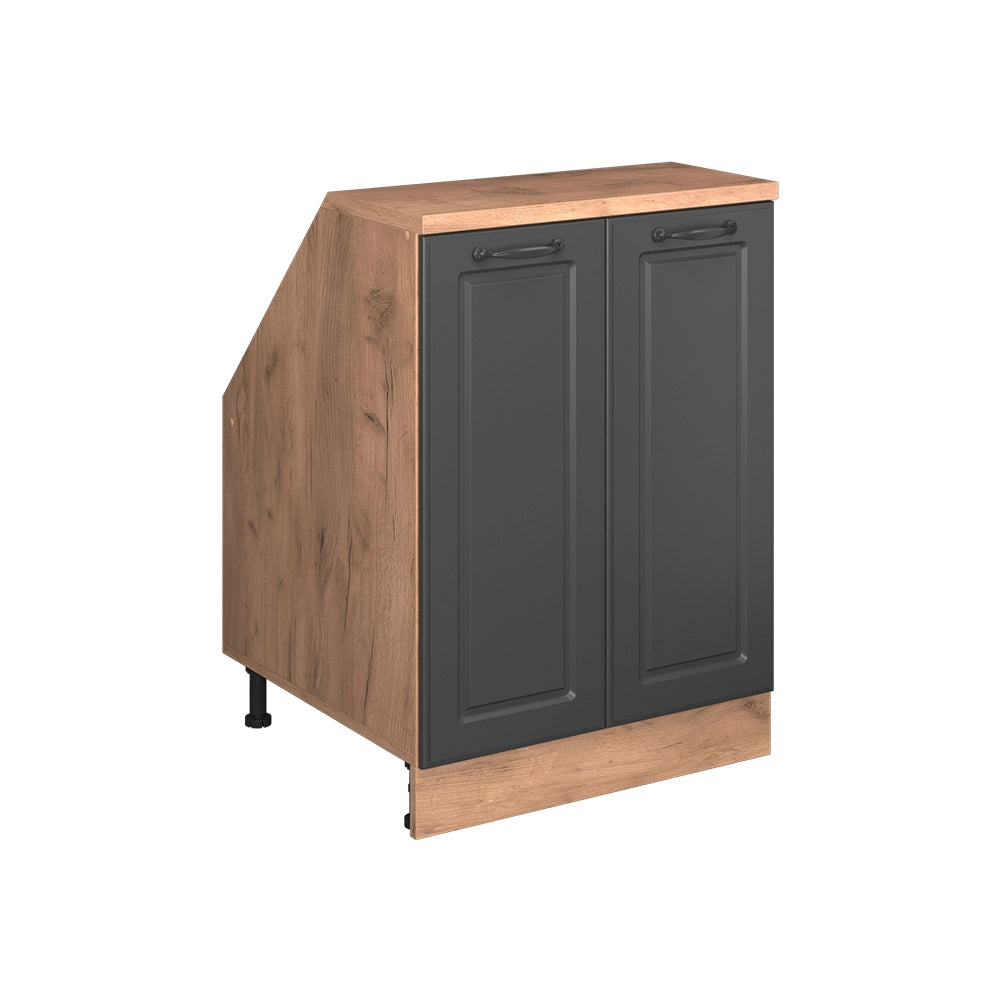 Mobile cucina sottotetto R-Line Antracite rustico/Rovere dorato 60 cm con 2 porte, carcassa 60 cm profondità Vicco