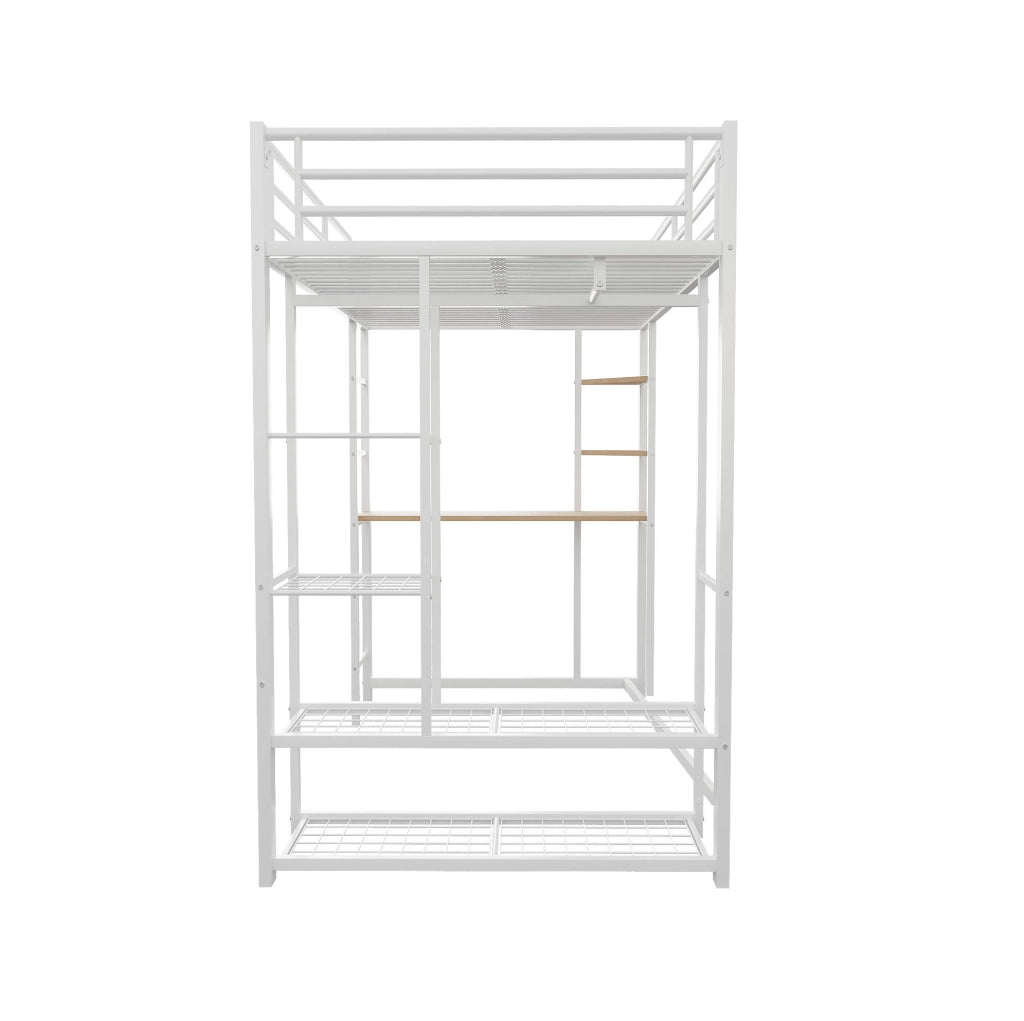 Letto a soppalco multifunzionale 90x200 cm con scrivania, armadio e ripiani