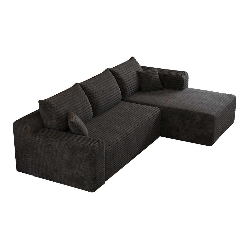Divano angolare in tessuto a coste con schiuma elastica; nero; 241×151×58 cm