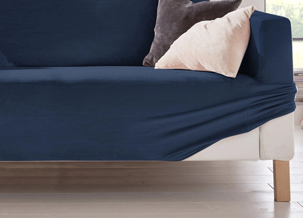 Copridivano Elasticizzato Effetto Velluto Modello Morbidissimo Colore Blu - 2 Posti - Blu