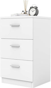 Casella notturna moderna con 3 ante - Bianca - Piccola tavola da notte per letto a boxspring