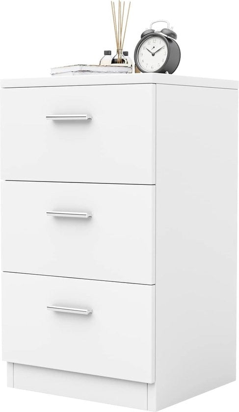 Casella notturna moderna con 3 ante - Bianca - Piccola tavola da notte per letto a boxspring